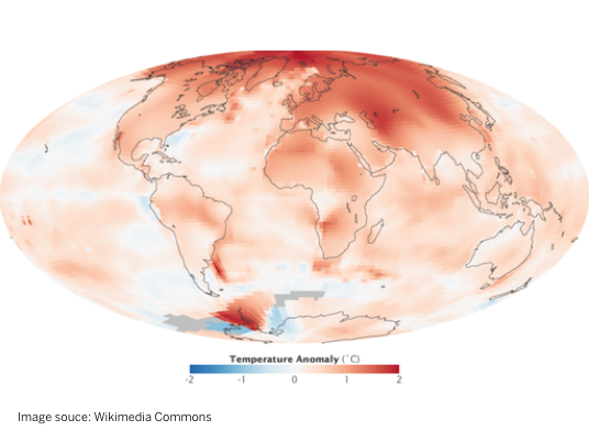 Global map representing climate temperature change from 2000 to 2009