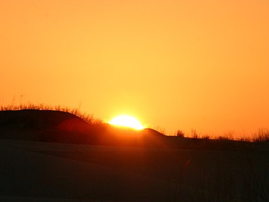 Photo of a sunrise over sand dunes