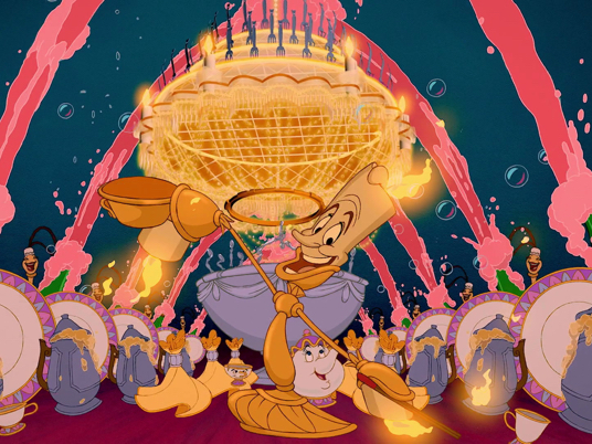 Image from Disney's Beauty and the Beast with singing plates and candles.